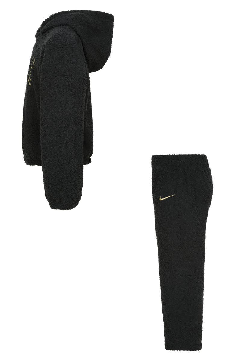 Nike Kids' Swoosh Spirit Teddy Fleece Hoodie & Joggers Set, Alternate, color, Black