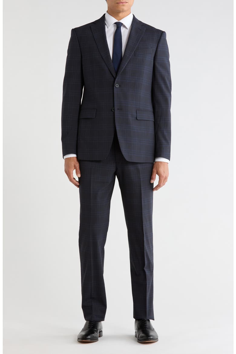 Plaid Two Button Suit, Main, color, NAVY