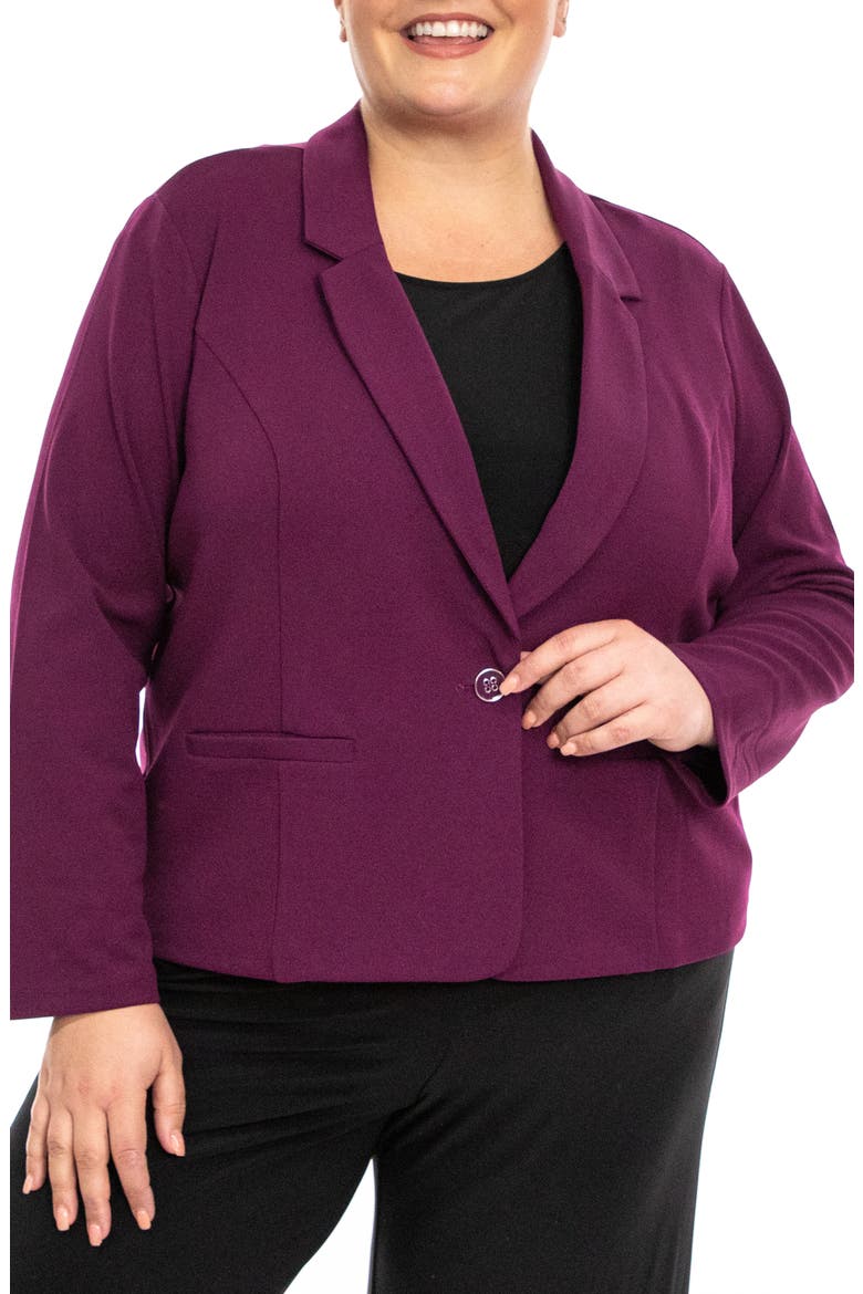 One Button Notch Lapel Crop Blazer, Main, color, CRISP BERRY