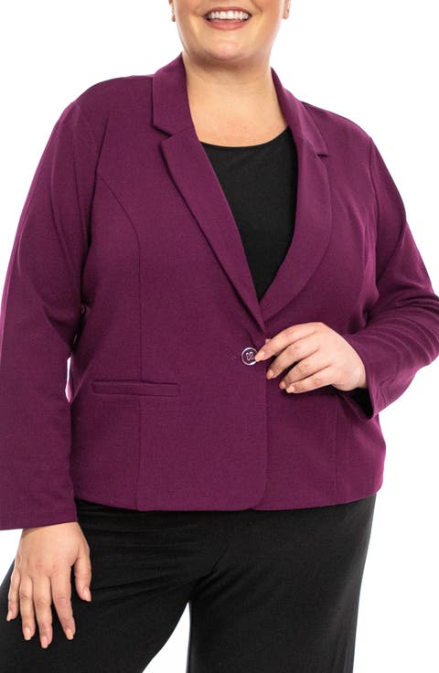 One Button Notch Lapel Crop Blazer (Plus)