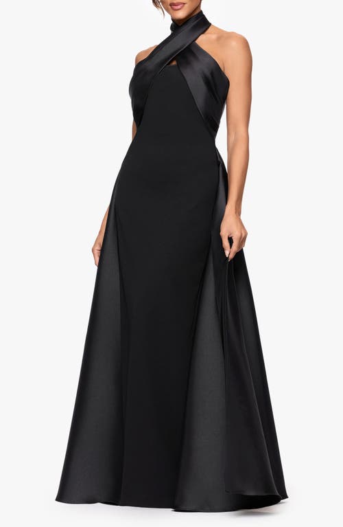 Betsy & Adam Twist Halter Neck Mikado Scuba Crepe Gown In Black