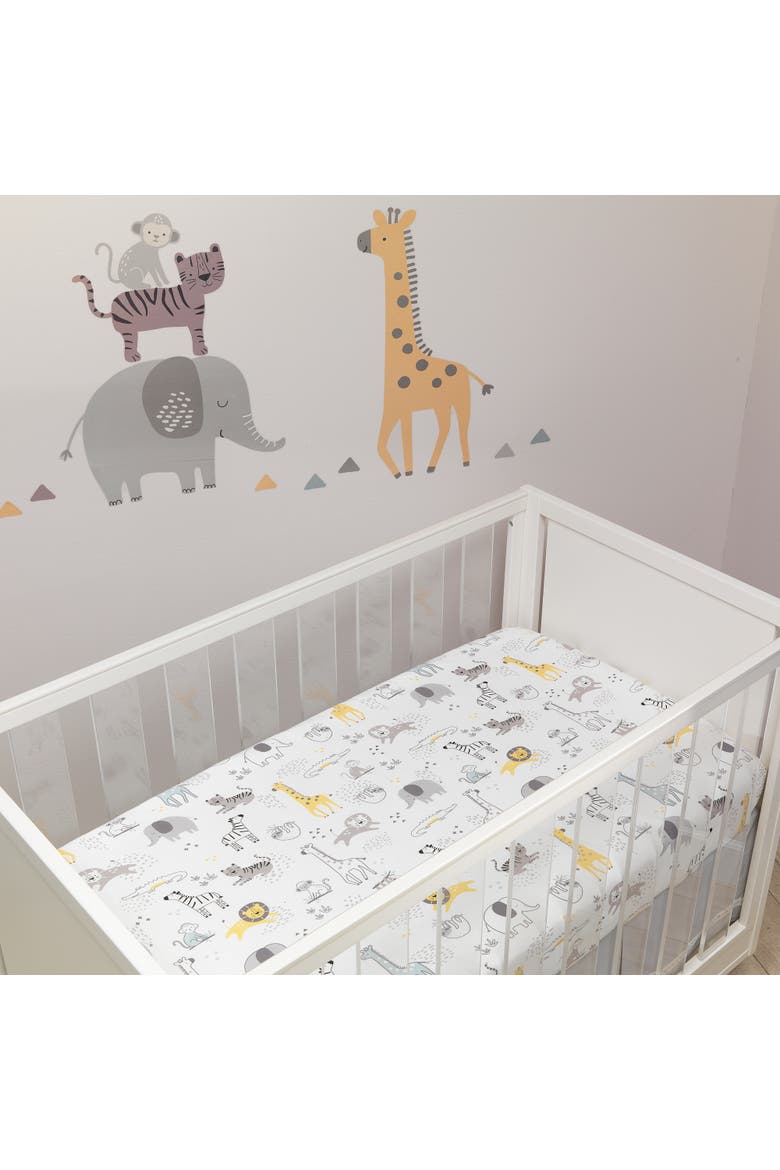 Animal Jungle Soft 100% Cotton Jersey Baby Fitted Crib Sheet, Alternate, color, White Multi