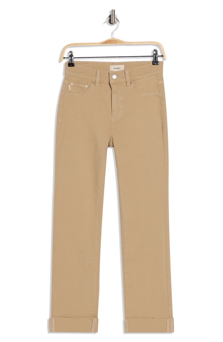 DL1961 Mara Cuffed Raw Hem Mid Rise Ankle Straight Leg Jeans, Main, color, Almond Cuffed