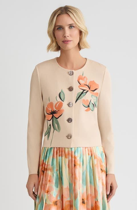 Heritage Floral Embroidered Flat Knit Cardigan