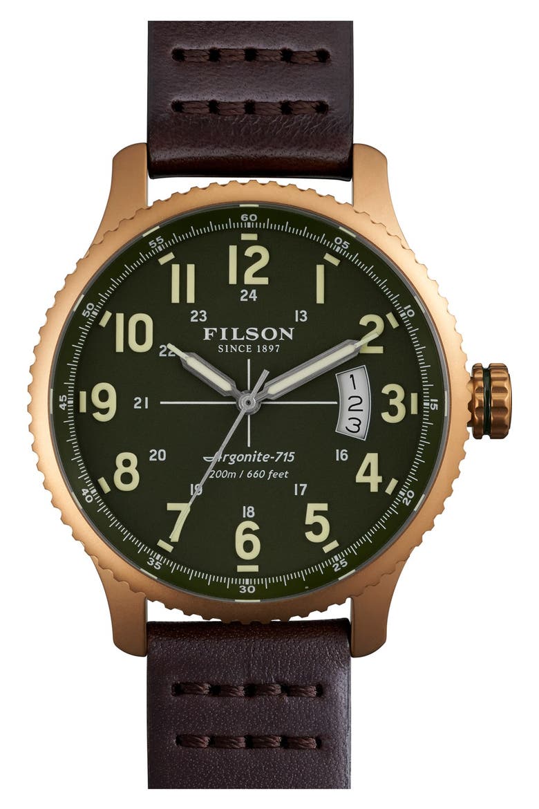 'The Mackinaw Field' Watch, 43mm, Main, color, BROWN/ GREEN/ GOLD
