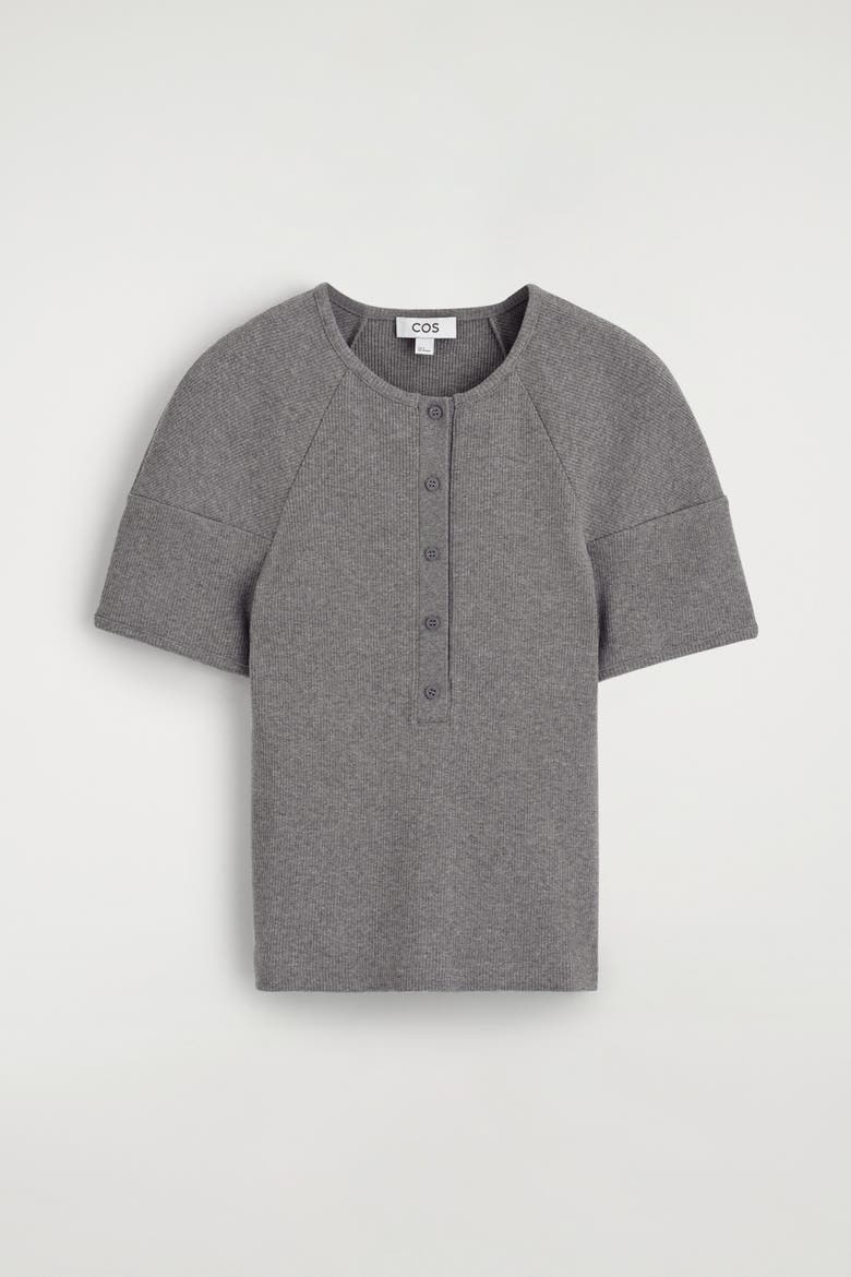 Rounded Ribbed Jersey Henley Top, Alternate, color, GRAY MÉLANGE