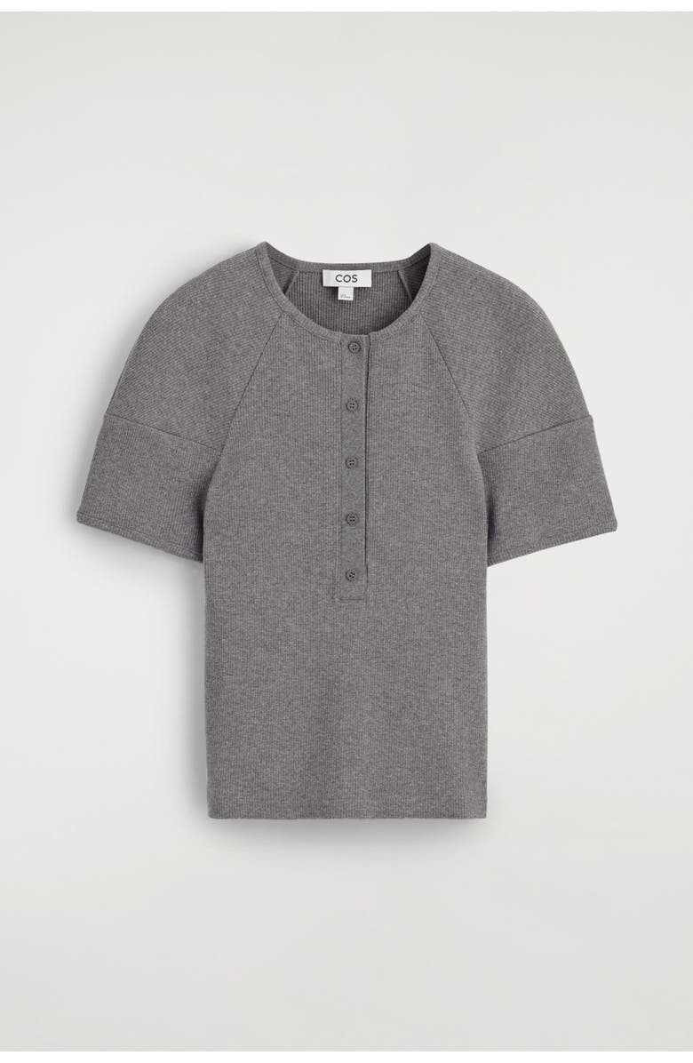COS Rounded Ribbed Jersey Henley Top, Alternate, color, Gray Mélange
