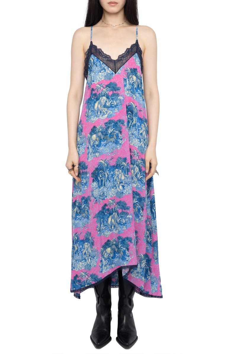 Zadig & Voltaire Risty Wild Jungle Print Crepe Slipdress, Main, color, Lady