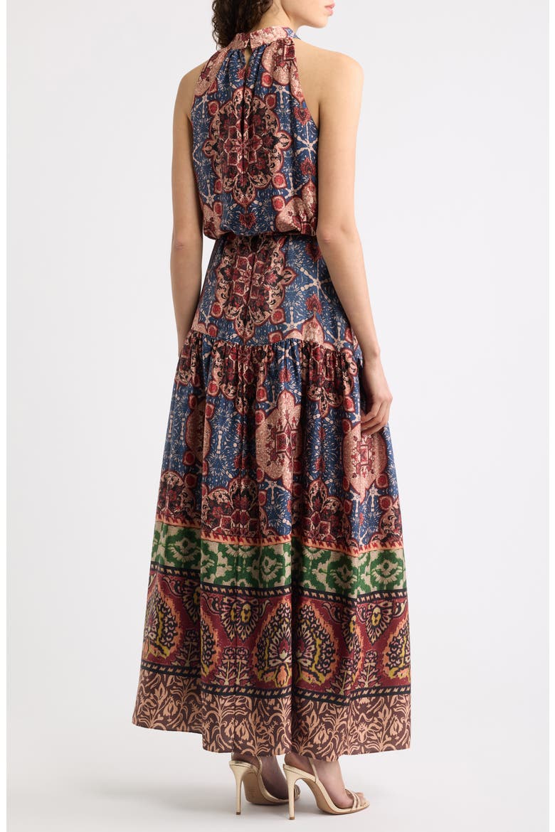 Print Sleeveless Tiered Maxi Dress, Alternate, color, BLUE RUST