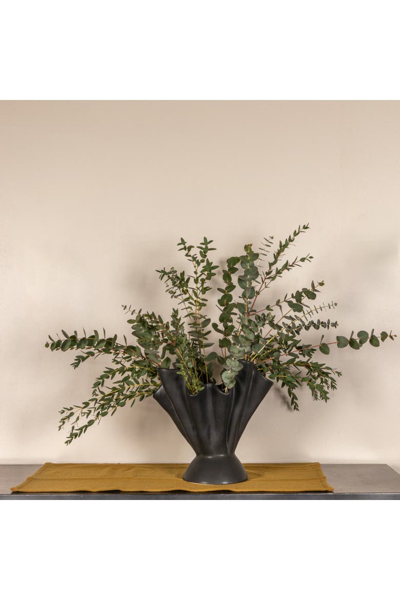 Stoneware Ruffled Vase, Alternate, color, Black