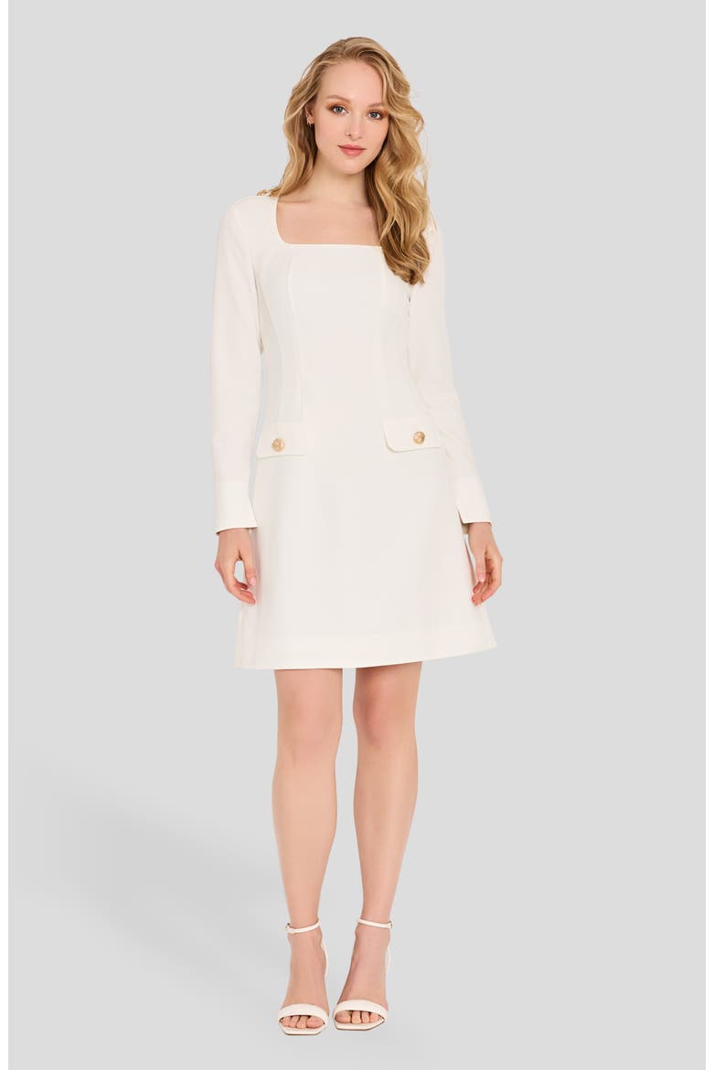 Long Sleeve Crepe Sheath Dress, Alternate, color, IVORY