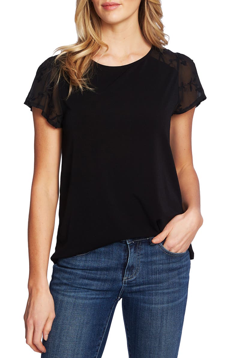 CeCe Flutter Sleeve Crepe Blouse, Main, color, 