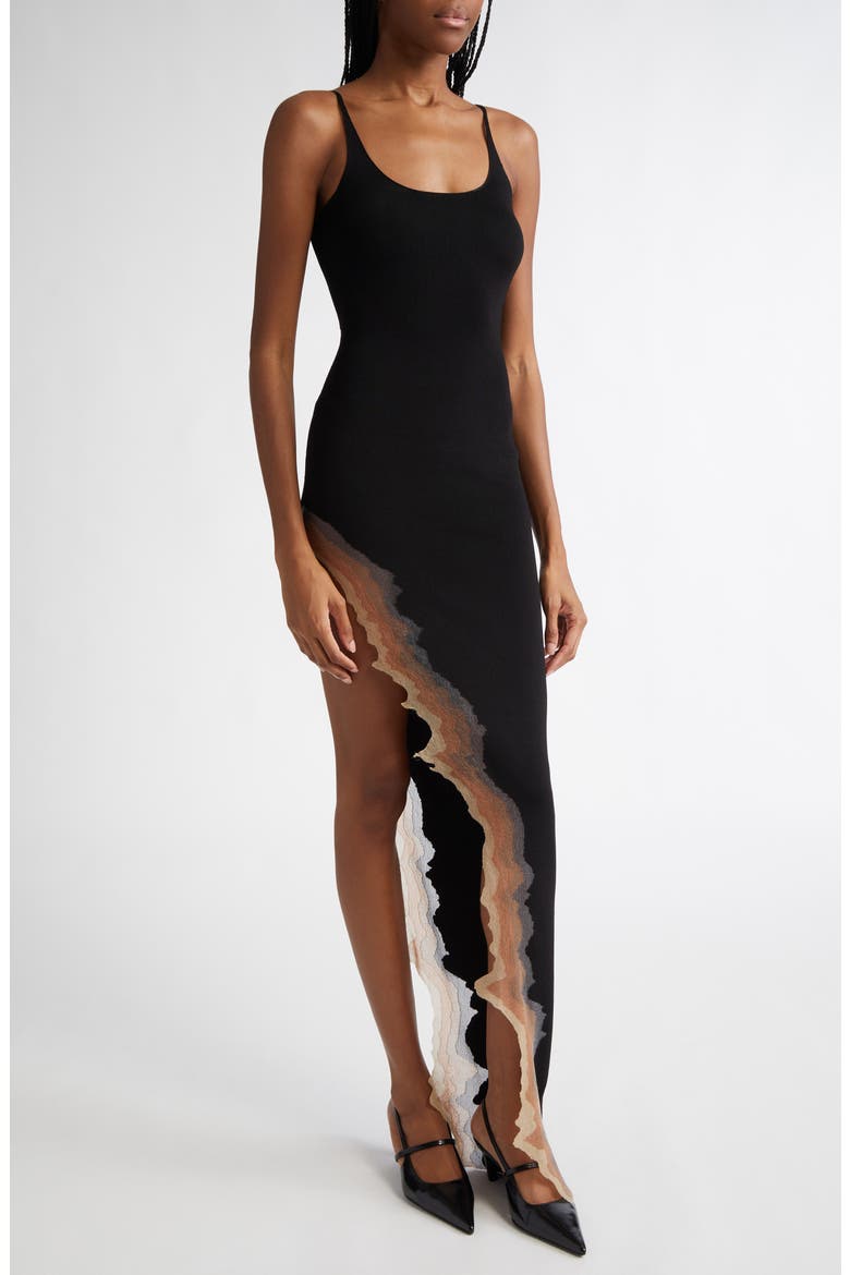 Flame Asymmetric Maxi Camisole Dress, Alternate, color, BLACK FLAME