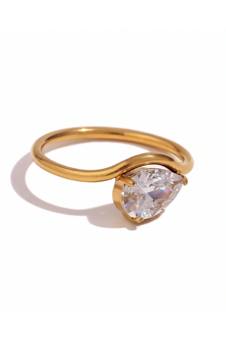 Cubic Zirconia Solitaire Ring, Main, color, Gold