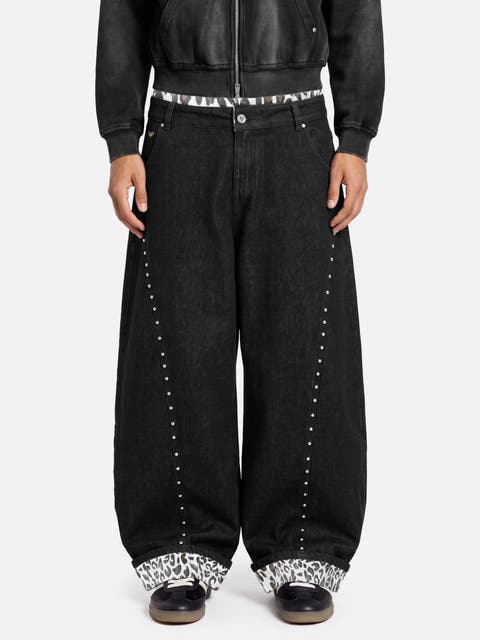 Leopard Cuff Baggy Barrel Jeans