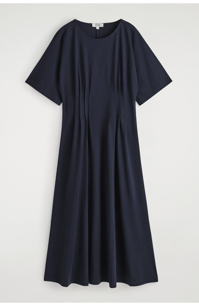 COS Pintucked Cotton Mini Dress, Alternate, color, Navy