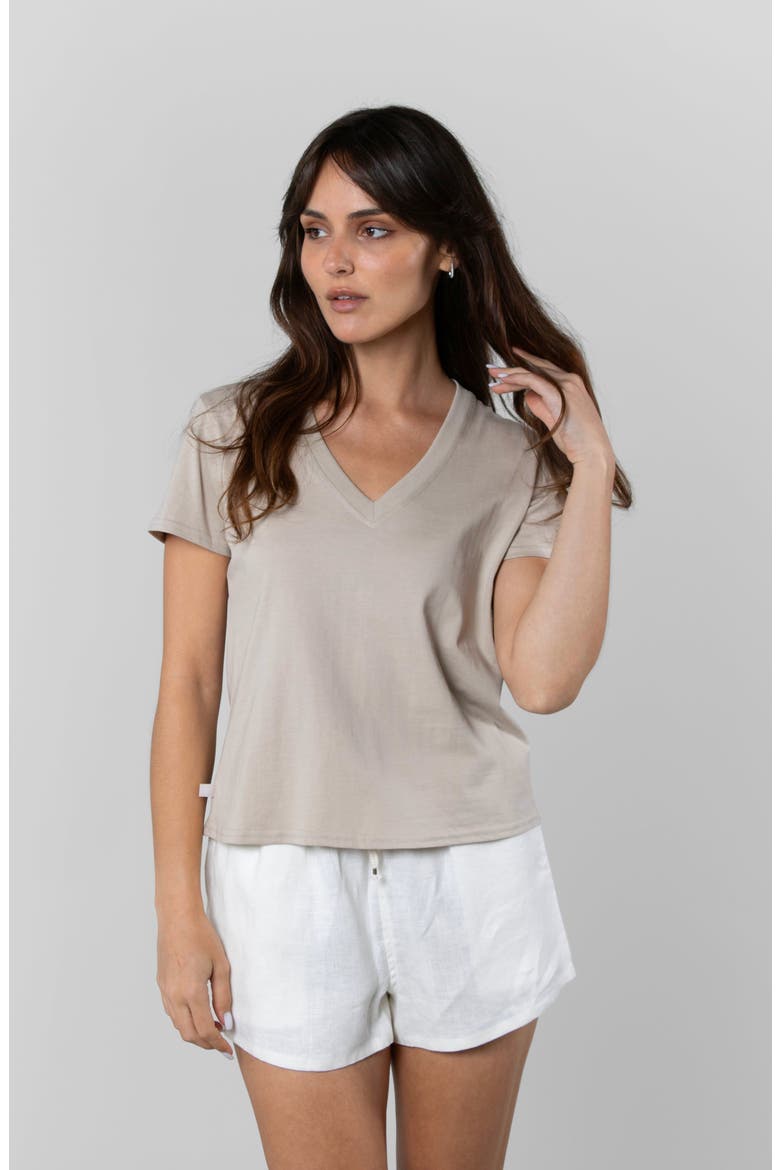 Supima V-Neck, Alternate, color, Oat