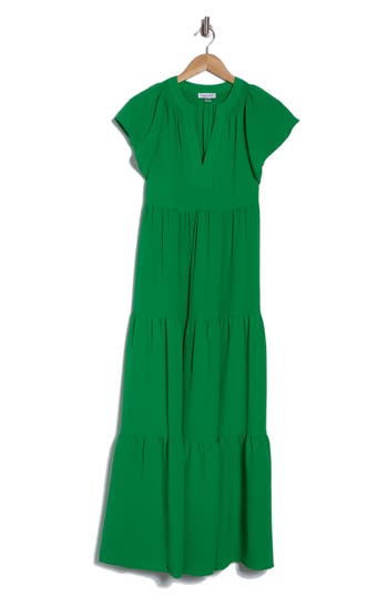 CALVIN KLEIN CALVIN KLEIN SHORT SLEEVE TIERED A-LINE MAXI DRESS 