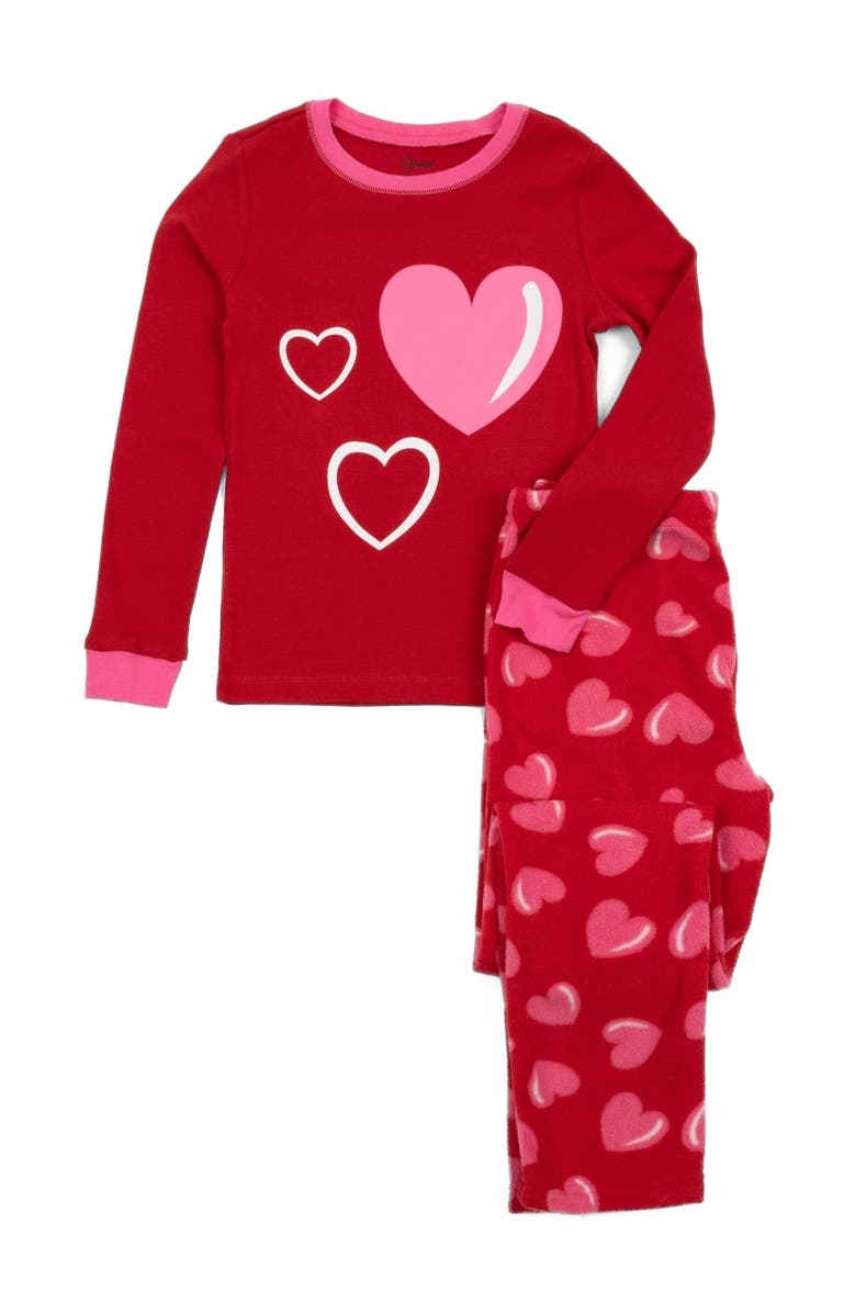 Leveret Kids Cotton Top & Fleece Pants Printed Matching Family Holiday Pajamas, Alternate, color, Heart