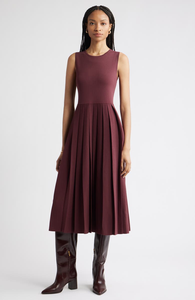 Nordstrom Sleeveless Pleated Sweater Dress, Main, color, Burgundy Royale