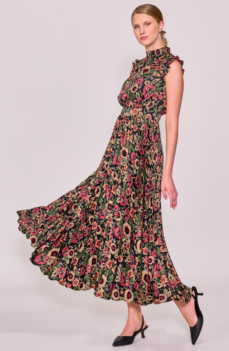 MELLODAY Paisley Pleated Midi Dress, Alternate, color, Black Multi