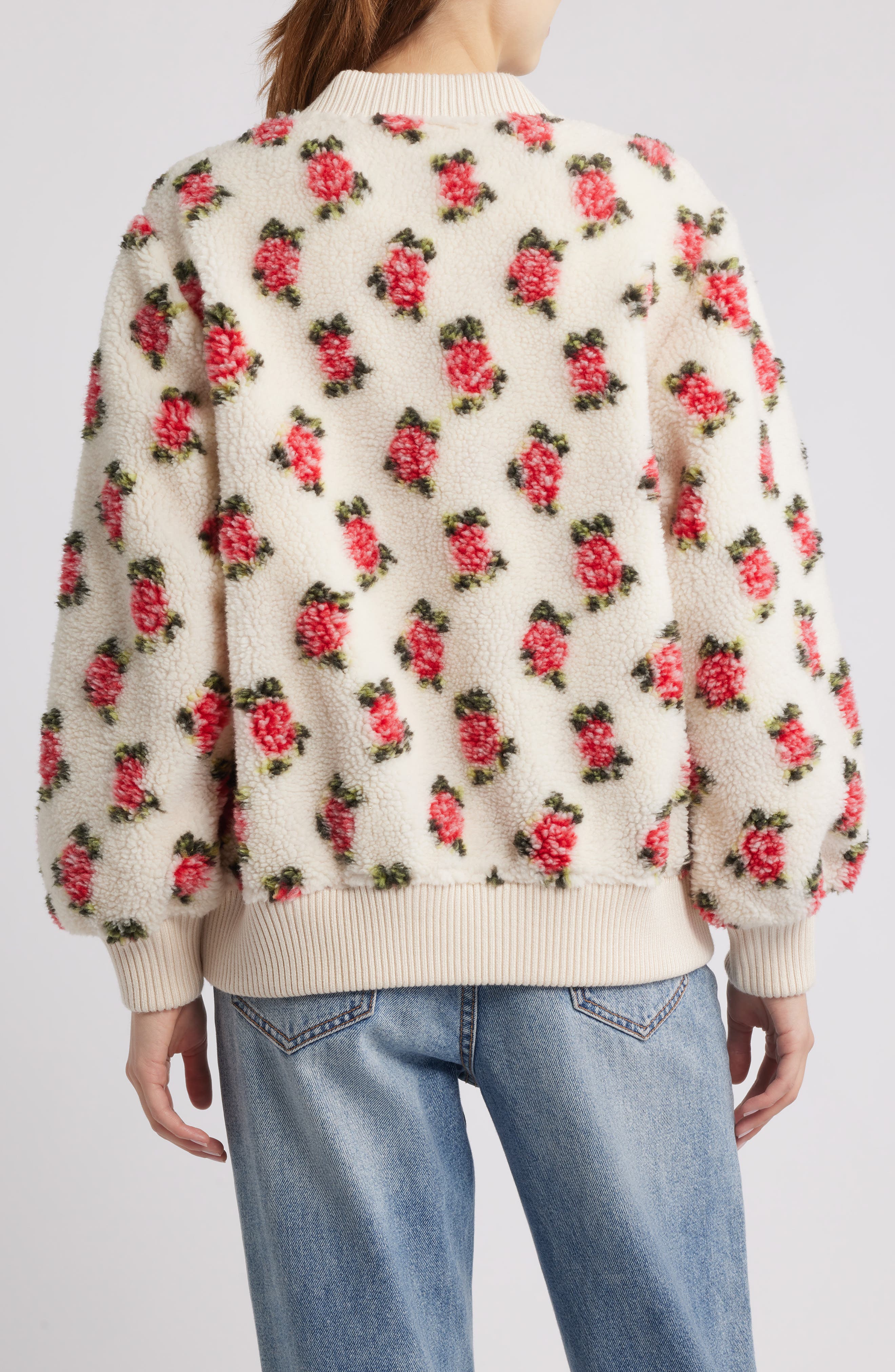 Floral Zip Front High Pile Fleece Bomber Jacket - image 2