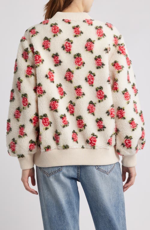 The Great . Floral Zip Front High Pile Fleece Bomber Jacket In Multi