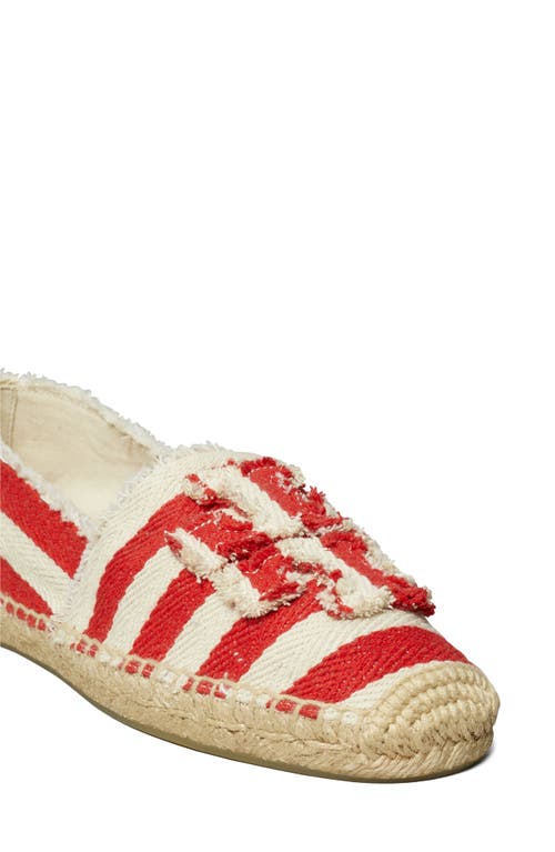 Tory Burch Fray Stripe Espadrille Flat In Rojo
