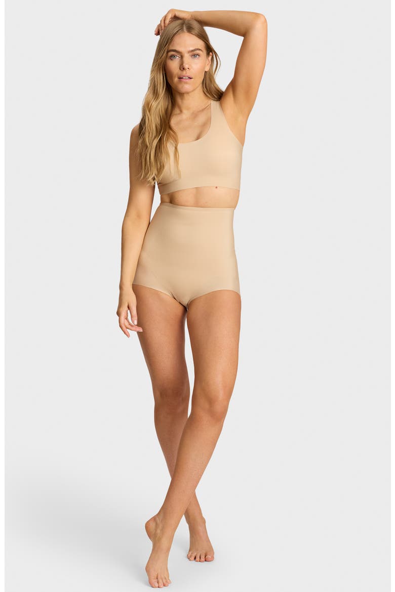 Zone Smoothing High Waist Briefs, Alternate, color, BEIGE