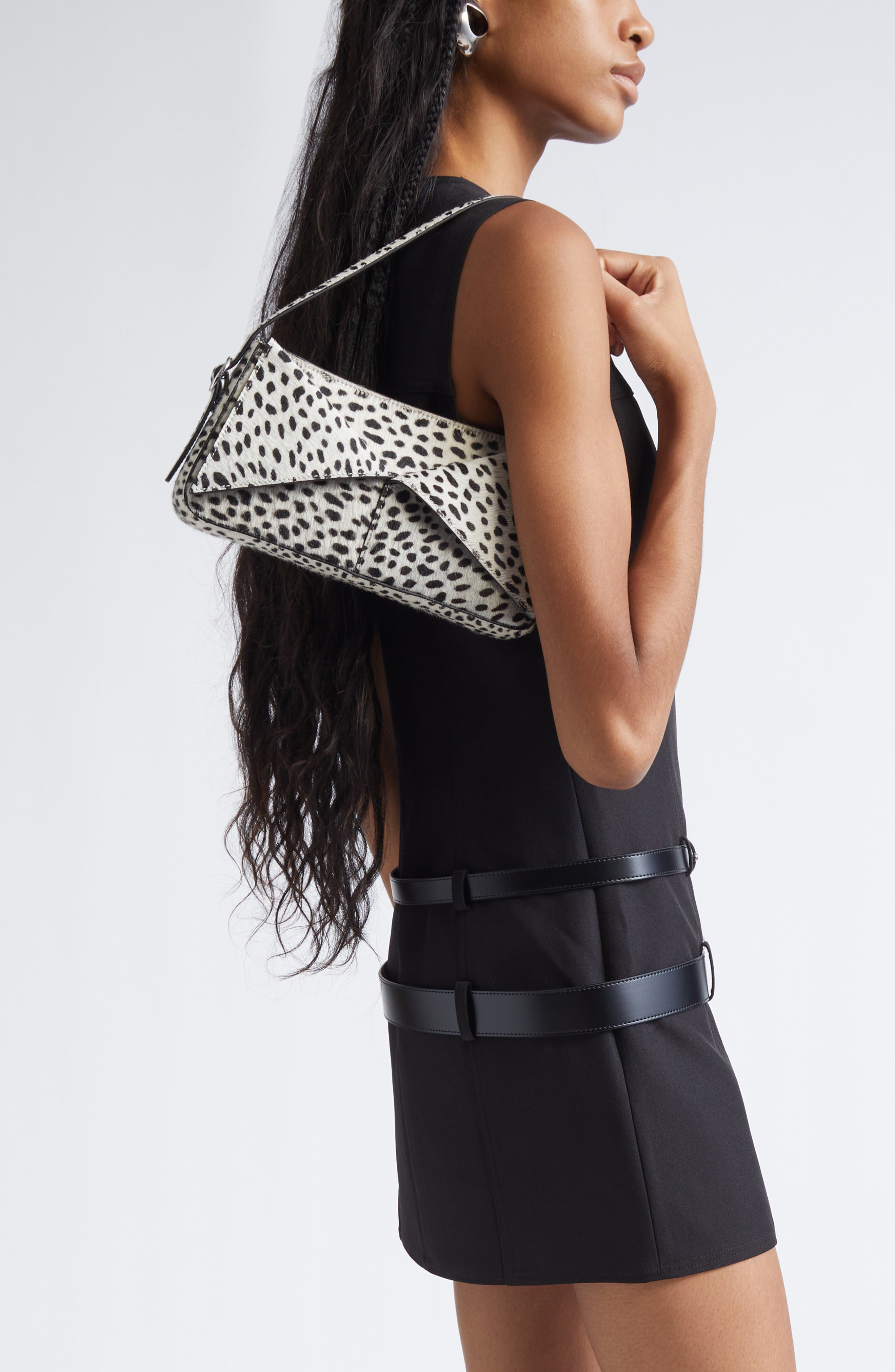 Coperni Belt Genuine Calf Hair Baguette Bag, Alternate, color, Whtblk White-Black Print