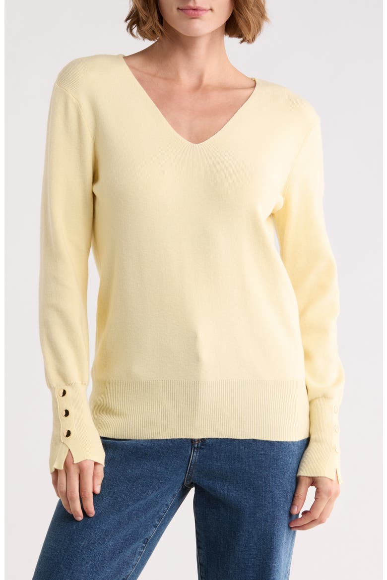 V-Neck Snap Cuff Sweater, Main, color, SUNNY GLADE