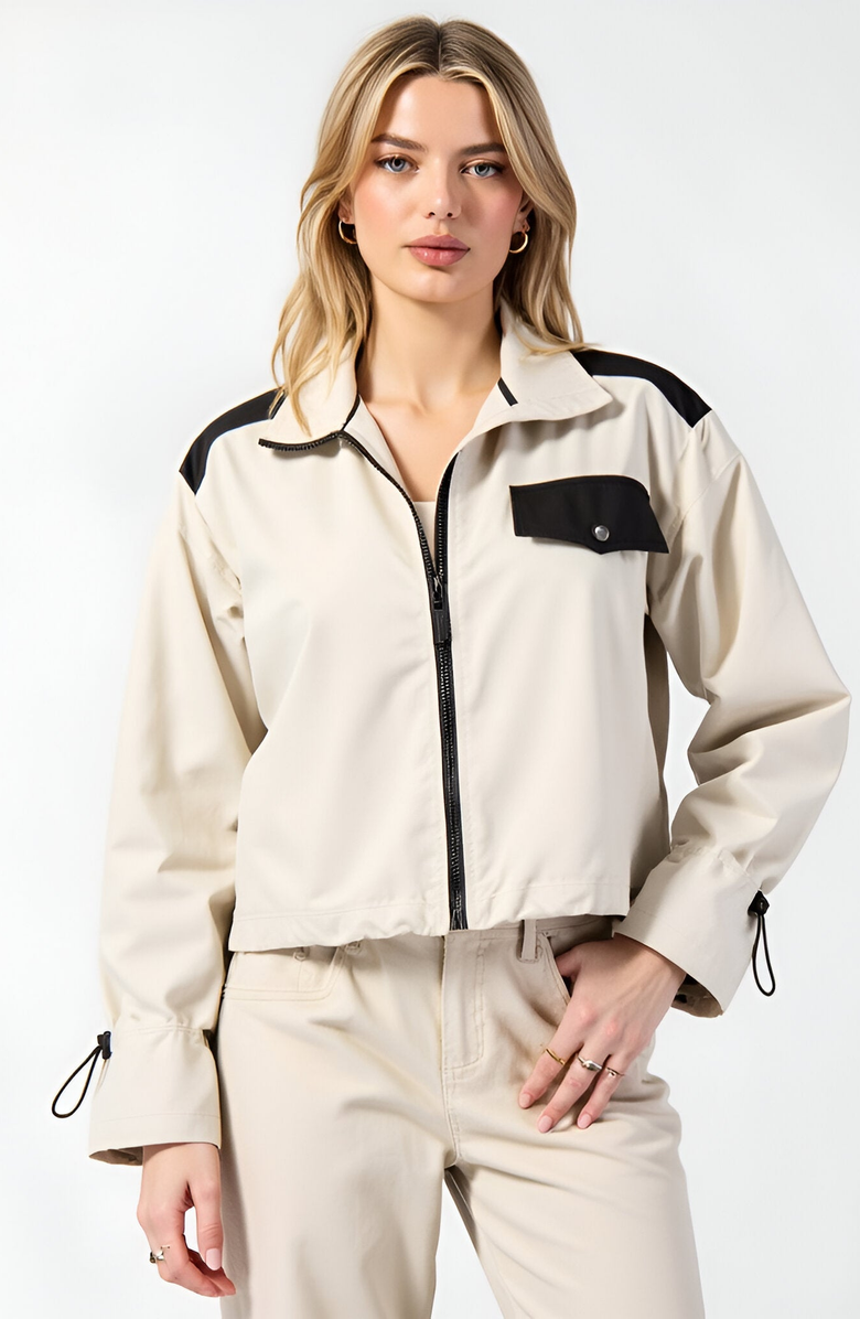 Modenaire Cropped Zip-Up Jacket with Contrast Pockets, Main, color, Beige