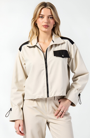Modenaire Cropped Zip-Up Jacket with Contrast Pockets