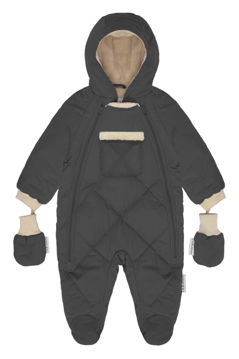 Benji Water Repellent Hooded Snowsuit with Attached Mittens, Main, color, SMOKEY QUILTED