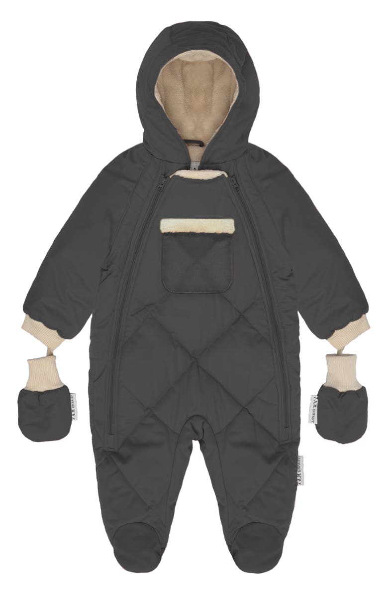 7 A.M. Enfant Benji Water Repellent Hooded Snowsuit with Attached Mittens, Main, color, Smokey Quilted