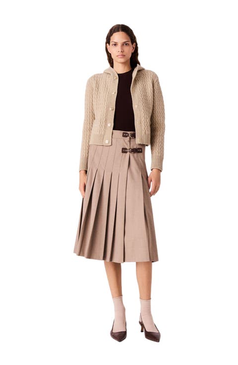 Pleated Midi Skirt With Buckles
