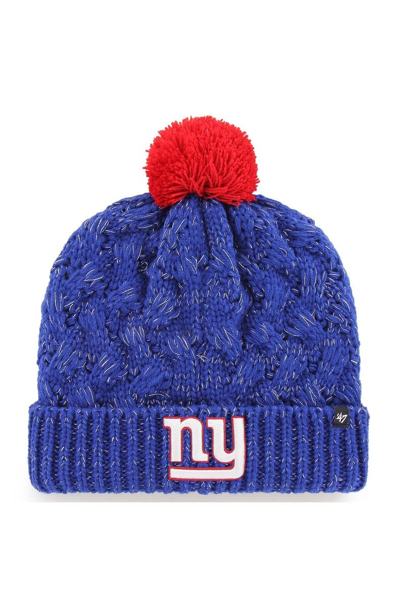'47 Women's '47 Royal New York Giants Fiona Logo Cuffed Knit Hat with Pom, Main, color, 