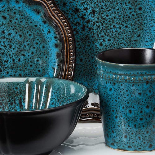 Elama Mystic Waves 16-pc. Stoneware Dinnerware Set In Blue