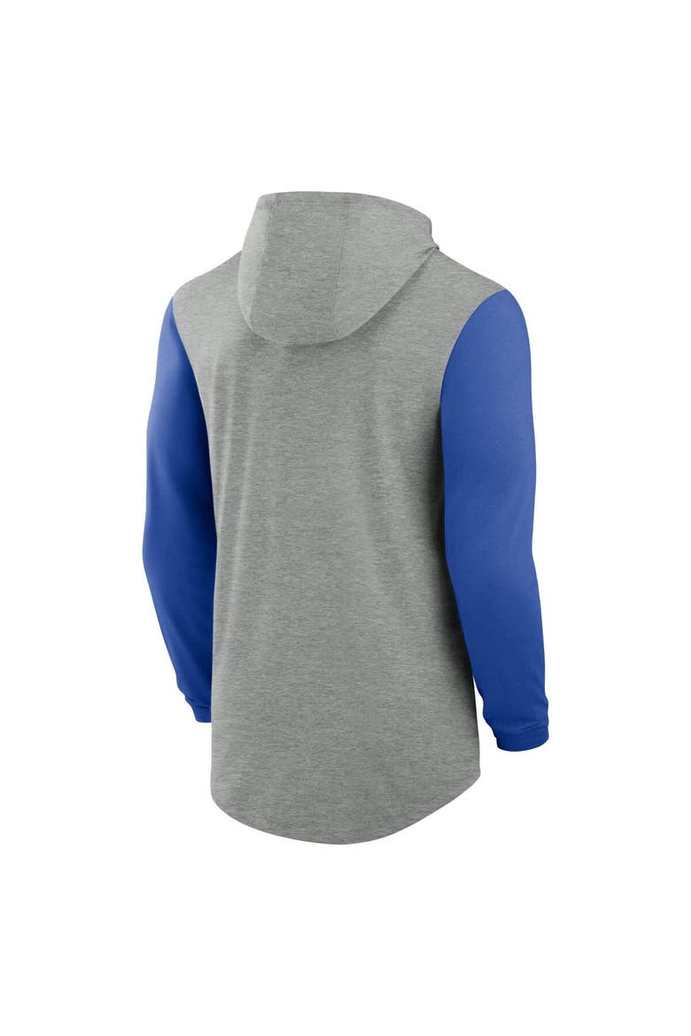 Men's Nike Gray/Royal Kentucky Wildcats Basketball Color-Block Tri-Blend Dri-FIT Long Sleeve Hoodie T-Shirt, Alternate, color, Gray