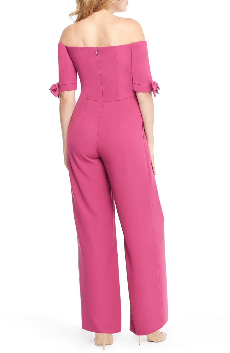 Gal Meets Glam Collection Meredith Crepe Off the Shoulder Jumpsuit, Alternate, color, 