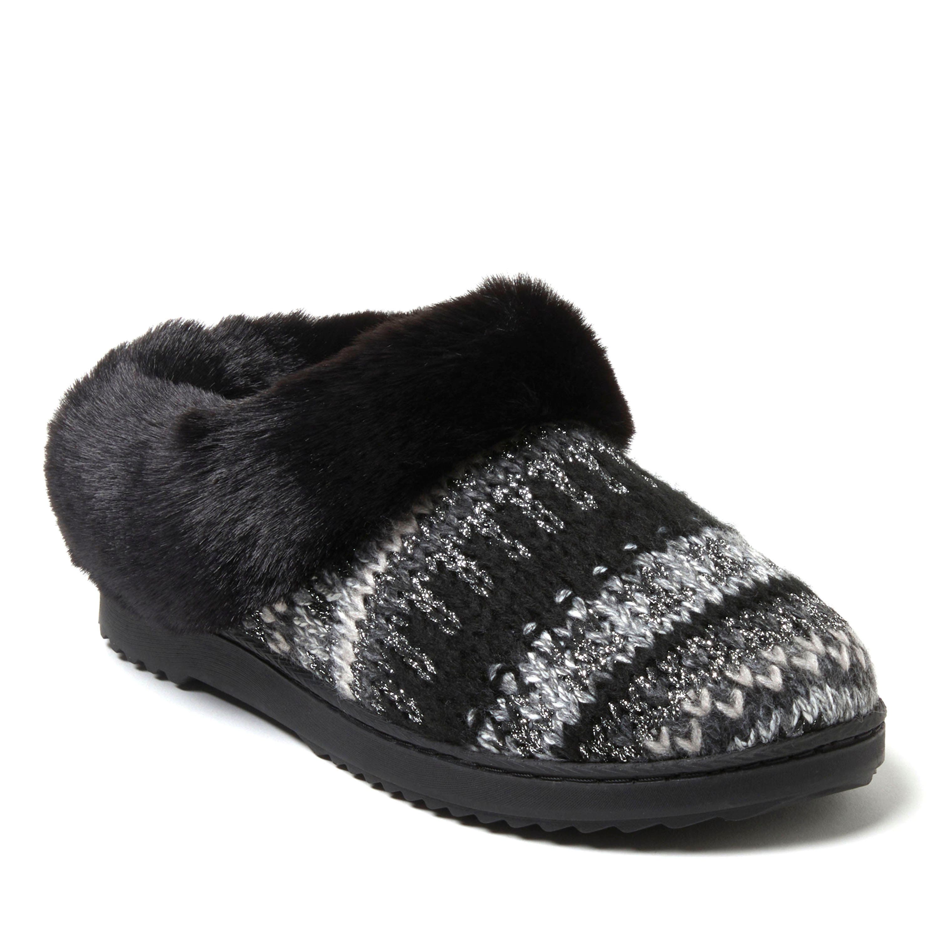DEARFOAMS Hannah Festive Knit Clog Slipper, Main, color, Black