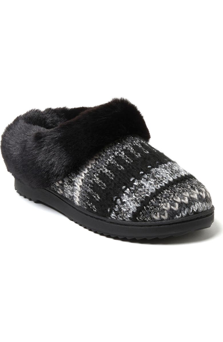 DEARFOAMS Hannah Festive Knit Clog Slipper, Main, color, Black