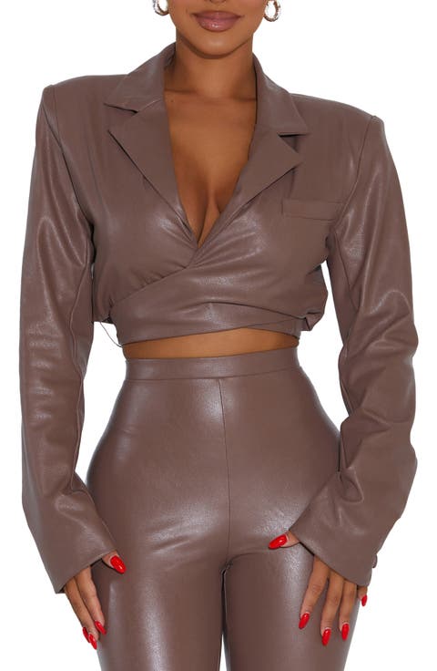 Good Crop Wrap Faux Leather Blazer