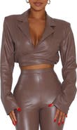 Naked Wardrobe Good Crop Wrap Faux Leather Blazer