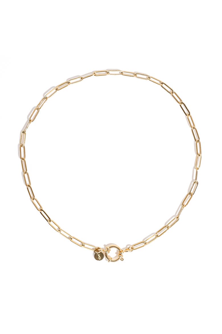 Water Resistant 18K Gold Plated Paper Clip Chain Necklace, Main, color, Metallic Gold