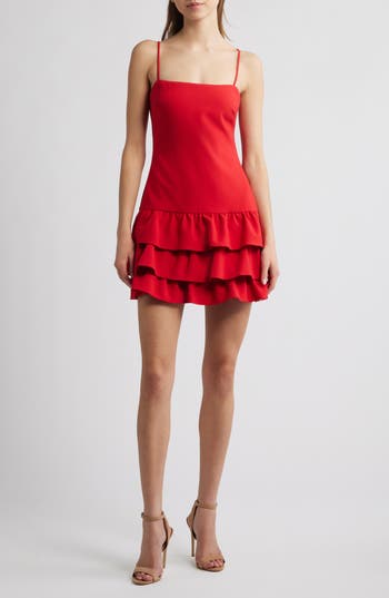 Likely Amica Tiered Ruffle Hem Minidress In Red