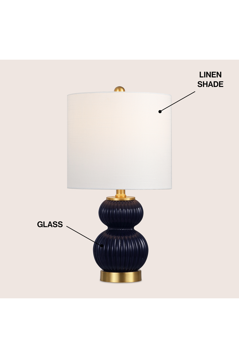 Daphne Ribbed Metal/Glass LED Table Lamp, Alternate, color, Navy