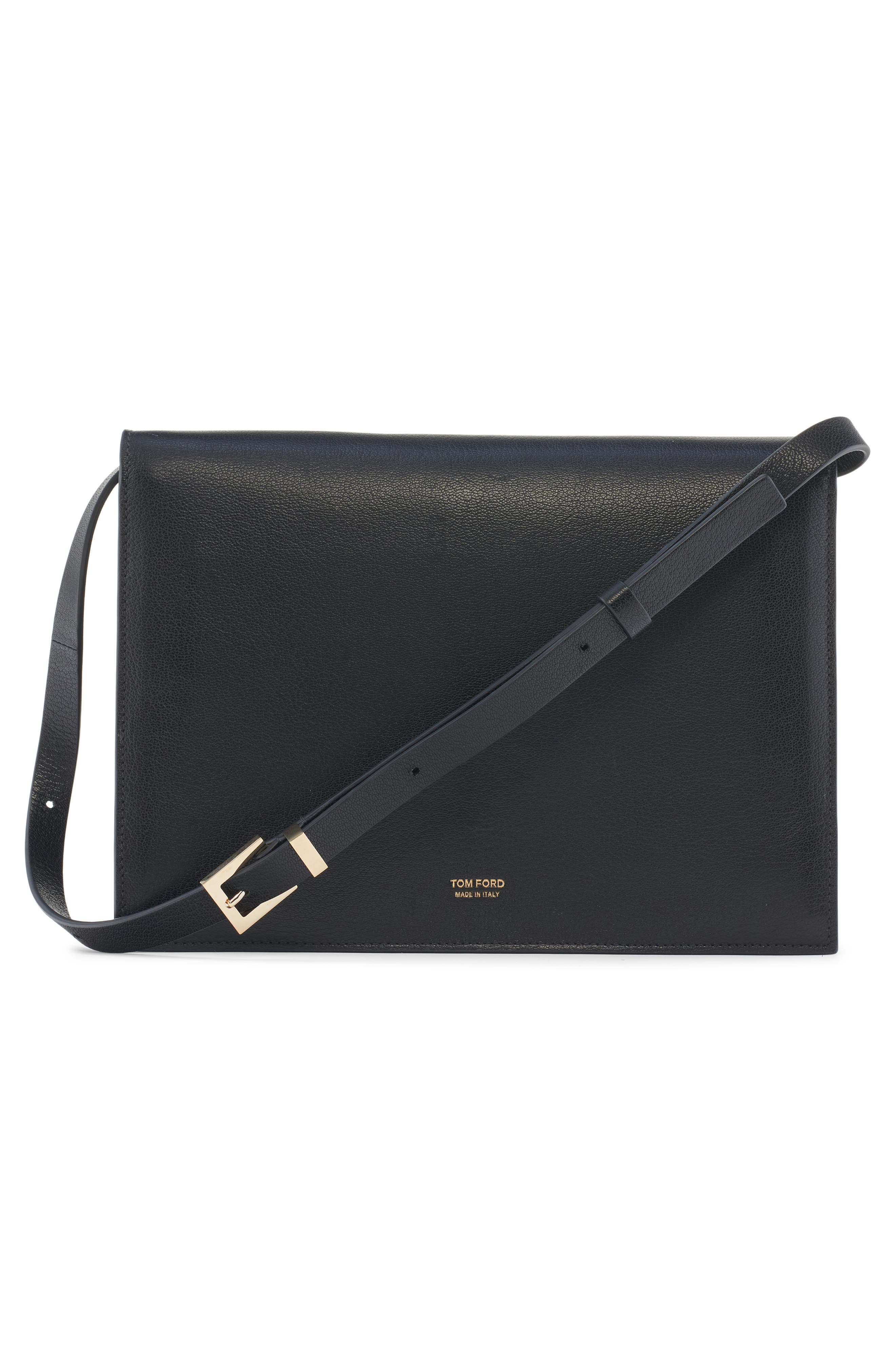 TOM FORD Double T Leather Shoulder Bag, Alternate, color, Black