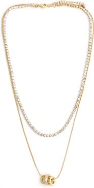 Panacea Tennis & Barrel Pendant Layered Necklace