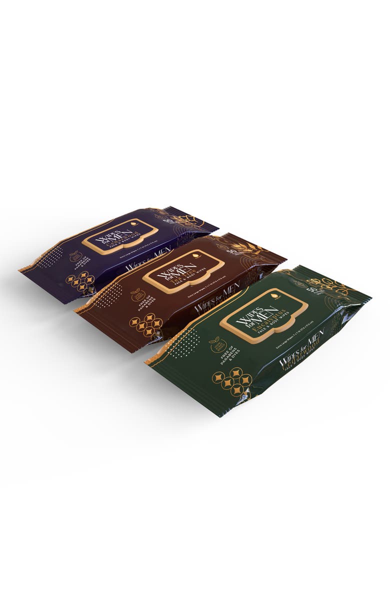 PURSONIC Men's Assorted Face and Body Wipes Cedarwood, Tea Tree, and Eucalyptus, Main, color, Multicolor